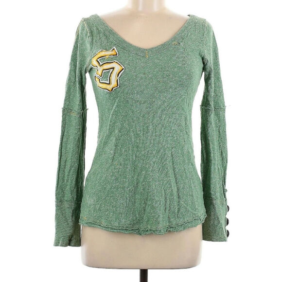 Free People Vintage Button Cuff Green S Medium Henley - Picture 1 of 3